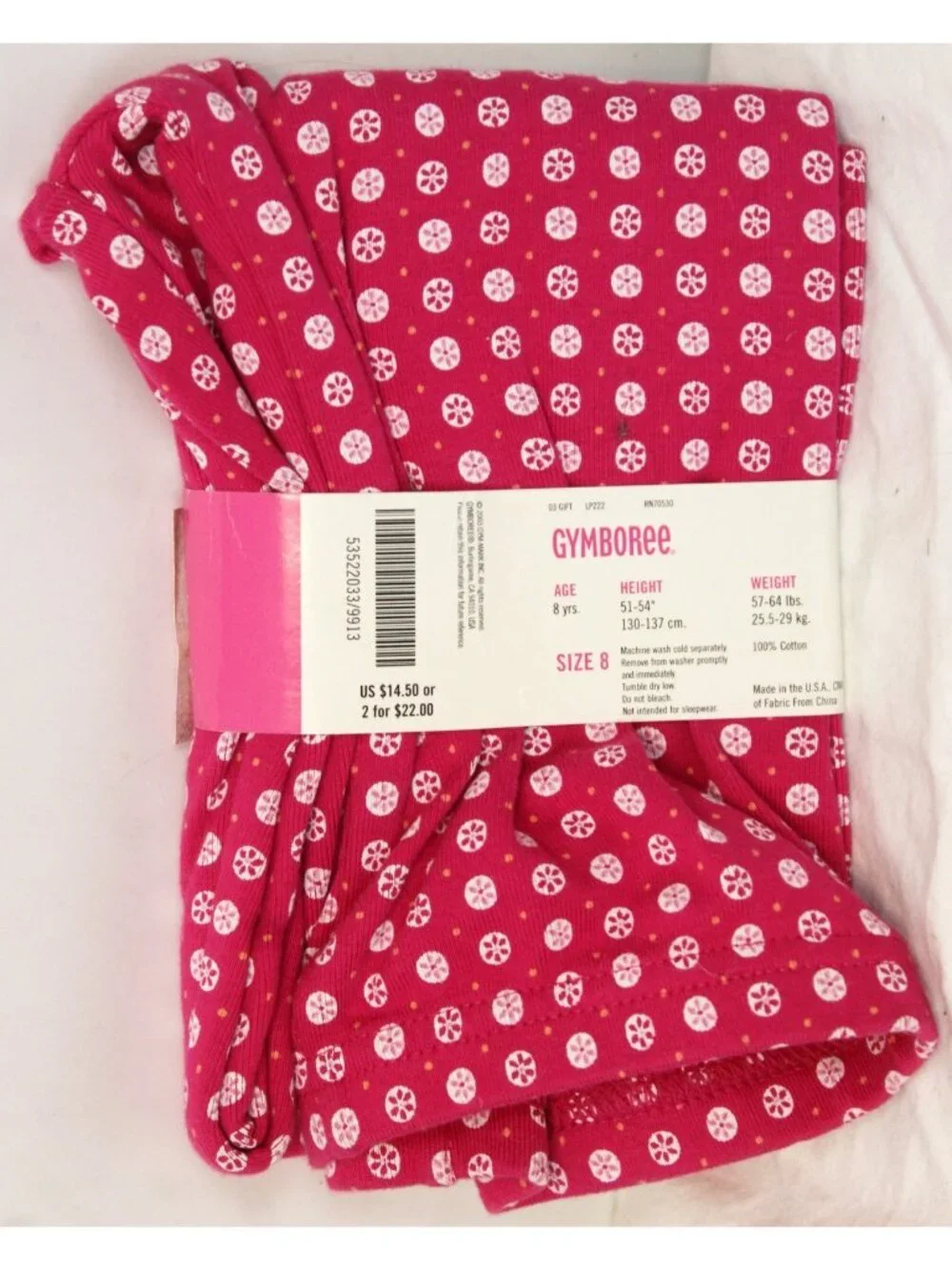 2003 Gymboree Sweet Cupcake Pink Leggings  sz 8 Circle Dots Print Soft Cotton